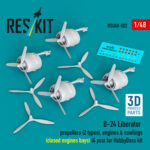B-24 Liberator propellers (2 types), engines & cowlings (closed engine bays) (4 pcs) for HobbyBoss kit (3D Printed) (1/48)